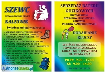 szewc kaletnik dorabianie kluczy od 8zł