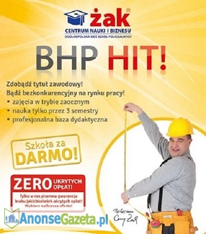 TECHNIK BHP DLA DOROSŁYCH - ZAOCZNIE, ZA DARMO!