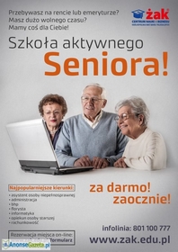 SZKOŁA AKTYWNEGO SENIORA! ZAOCZNIE, ZA DARMO!!!