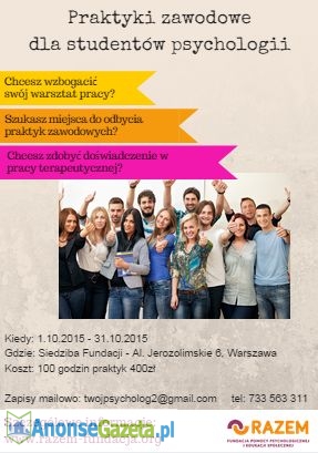 Praktyki zawodowe dla studentów psychologii