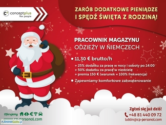  !! Pracownik magazynu odzieży (k/m) – Niemcy – praca do 23.12.2021 i Święta w domu! Premia 150 €!