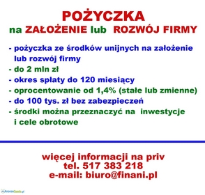 Pożyczka na założenie lub rozwój firmy