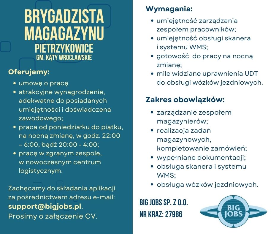 Brygadzista magazynu